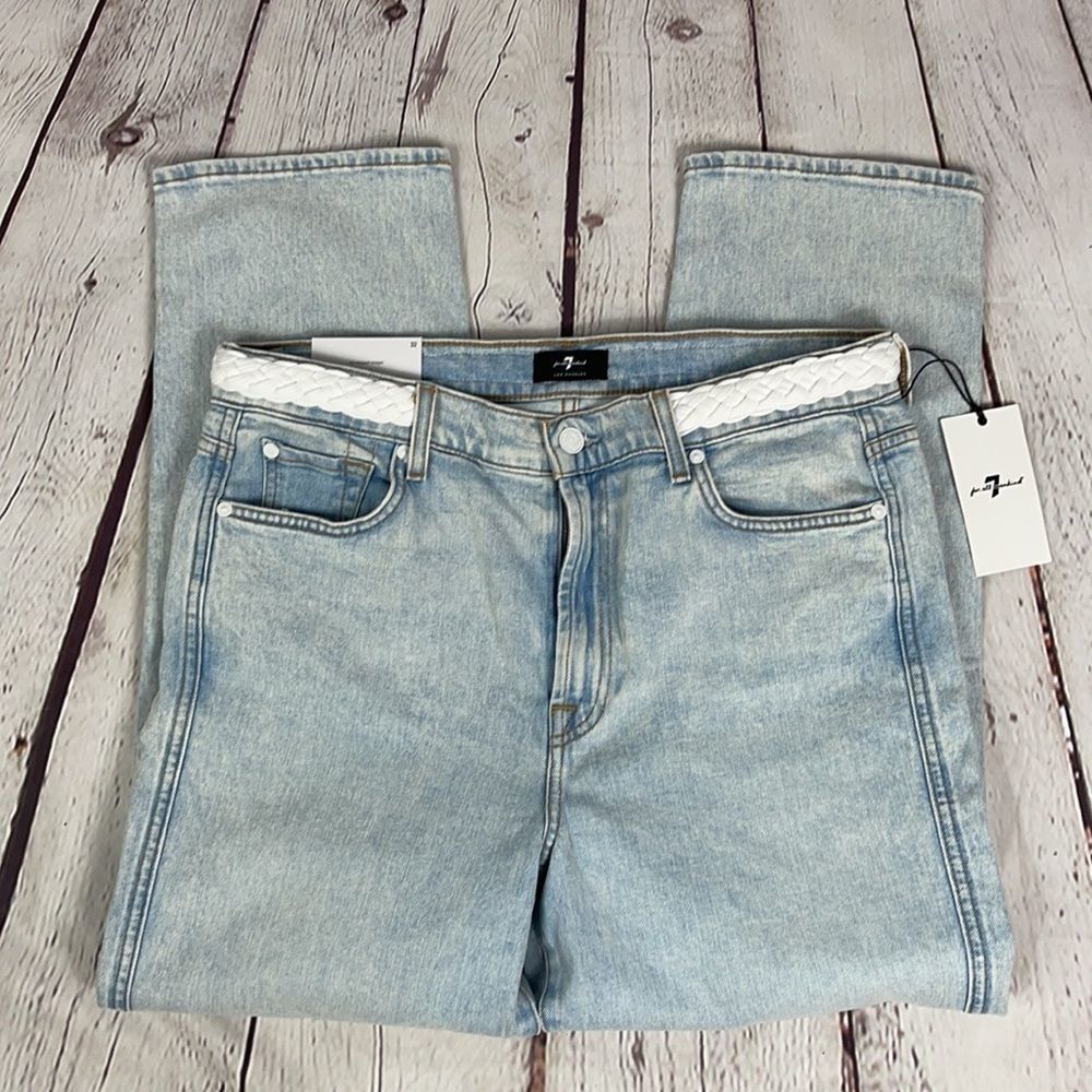7FAM HW Cropped Straight faux Braid Belt Jeans NWT Summer Crop - Picture 6 of 11